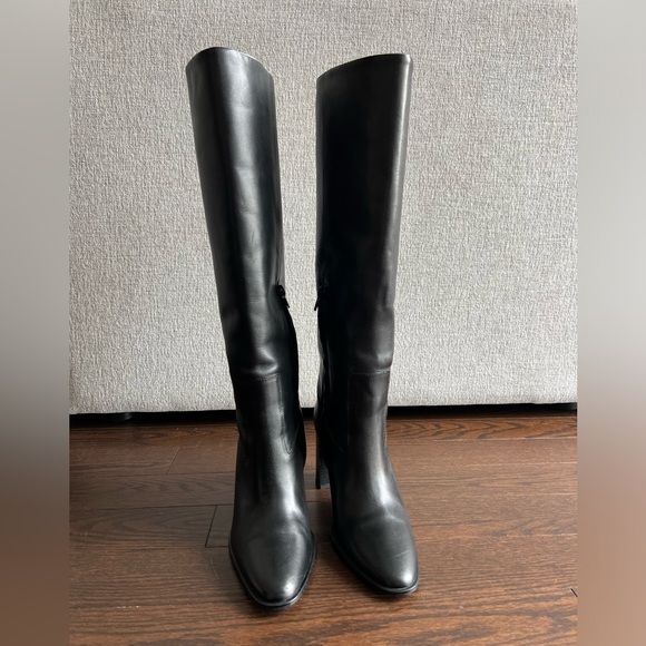 Zara block heal black leather boots, size 37 - Picture 2 of 4